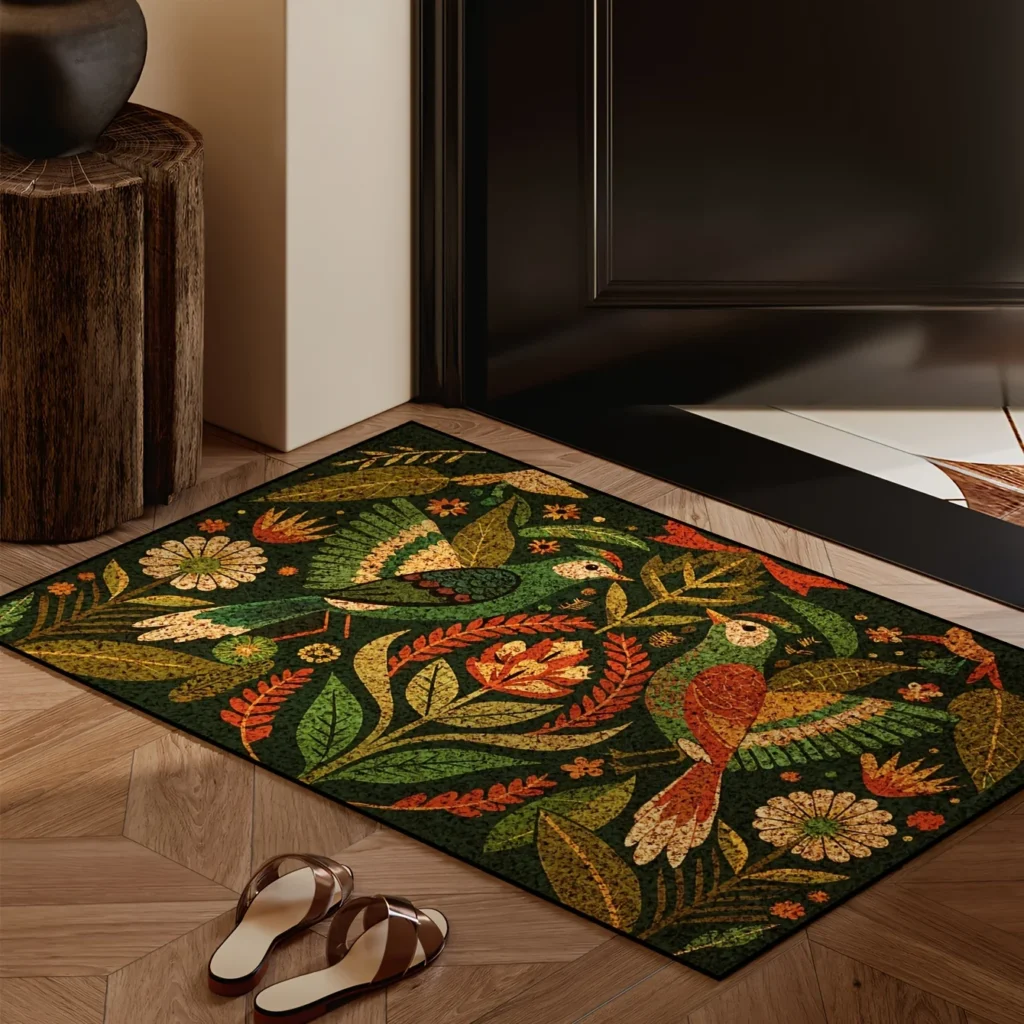 Tapis de bain diatomite oiseaux colorés